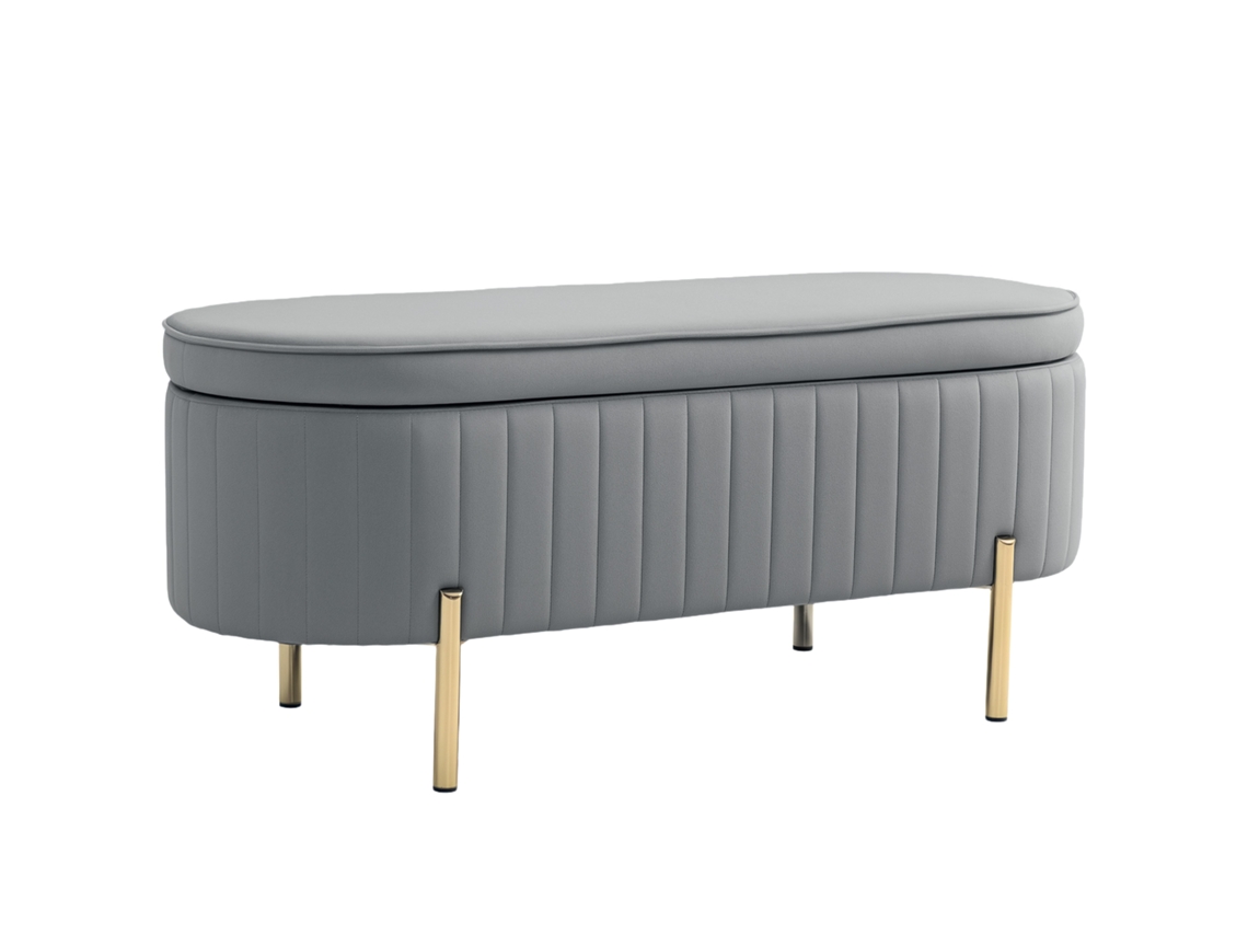 Banco De Almacenamiento Ovalado De 72 Litros Con Tapa Elevable, Tejido De Terciopelo Y Madera, 108 X 44 X 43,5 Cm, Gris.