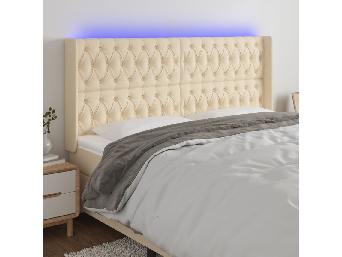 Cabecero Con Led De Tela Color Crema 203x16x118/128 Cm