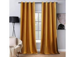 Persianas De Terciopelo Amarillo Mostaza Con Cuello, 2 Paneles, Opacas, Para Sala De Estar Y Dormitorio - Otoño