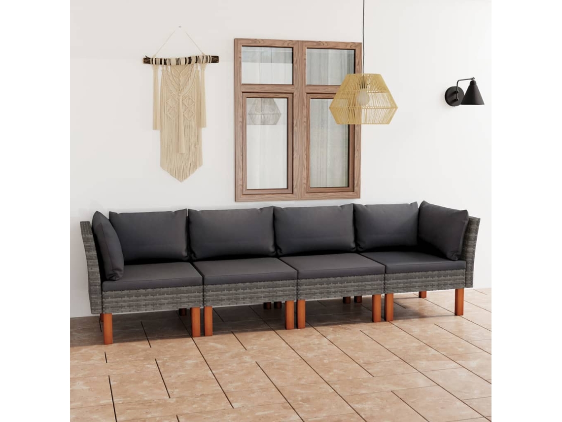 Sofá de jardín de 4 plazas con cojines de ratán gris Lovely Home