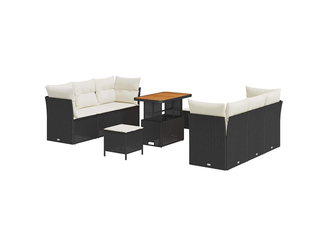 Maison Exclusive - Conjunto De Sofá De Jardín 9 Pcs Negro Y Crema Ratán Sintético
