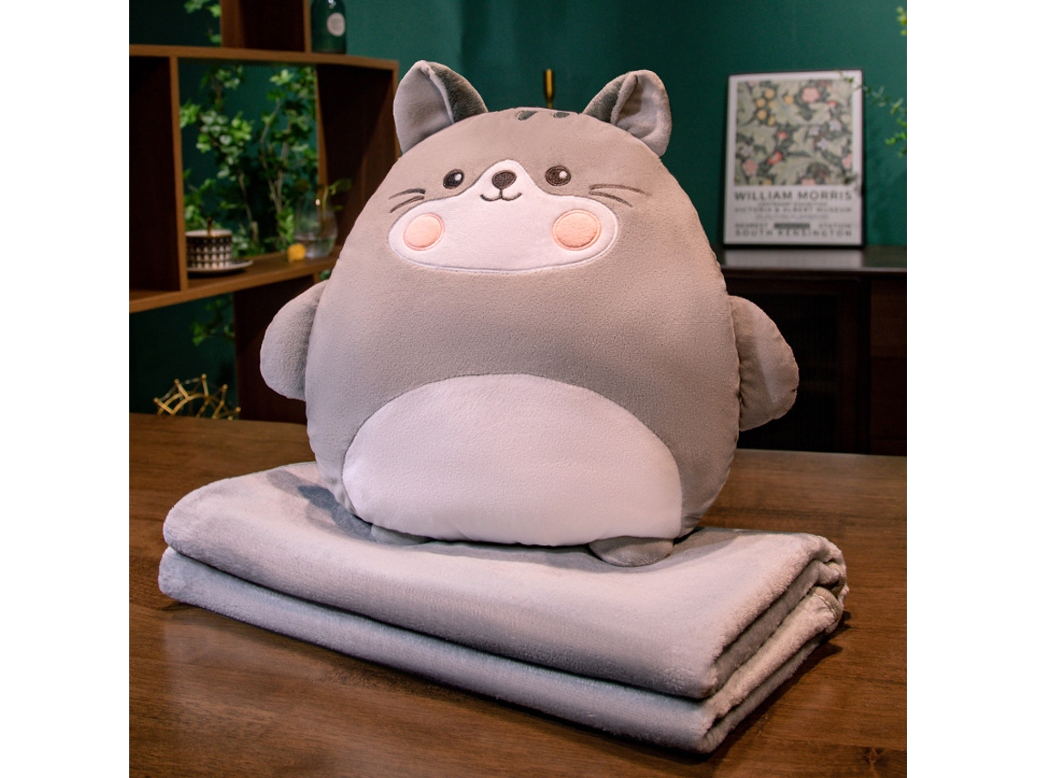 Almohada Chrui Con Manta Cálida, 100 Cm X 170 Cm (gato Gris)