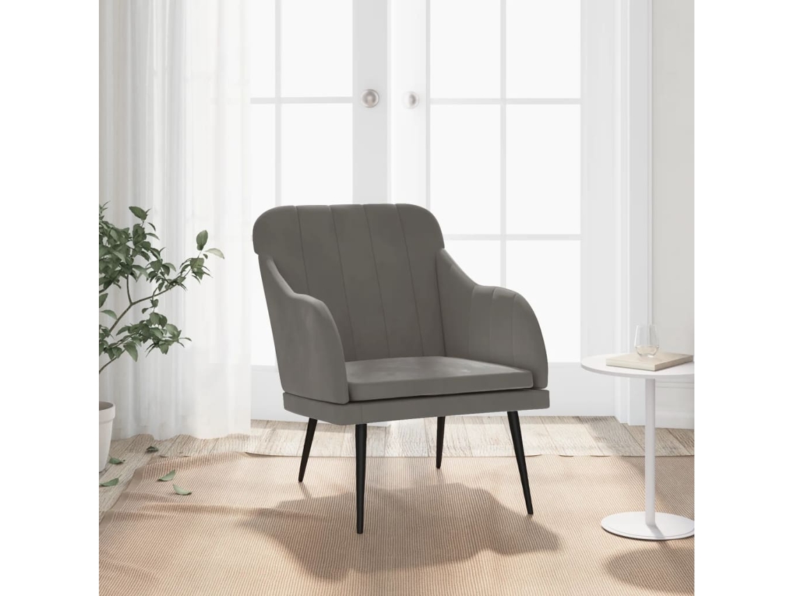 Cadeira com Apoio de Braços 63X76X80 Cm Veludo Cinzento-Escuro