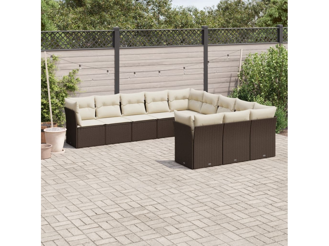Conjunto de sofá de jardín de 11 piezas con cojines de mimbre marrón de DKD Home Decor