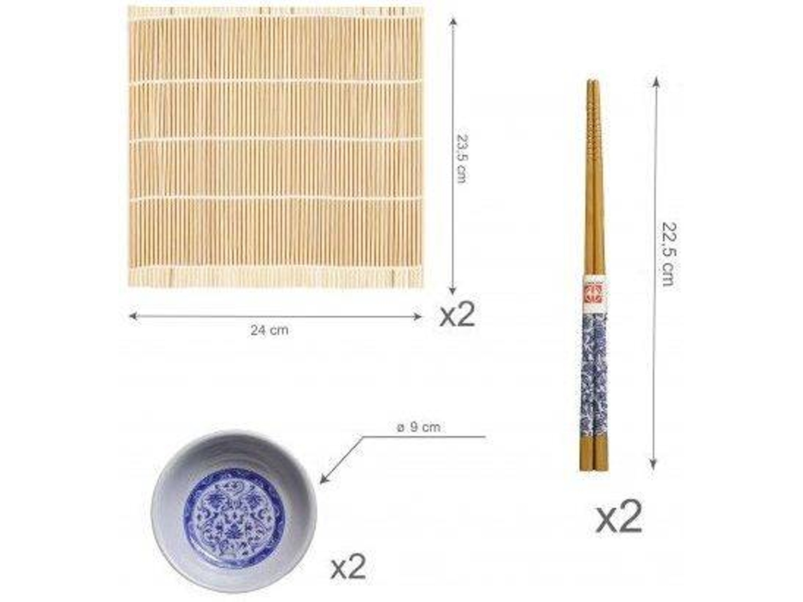 Sushi Kit Completo para 2 Personas, Palillos chinos, Esterillas, Cuenco  Melamina Azul, SET 6.