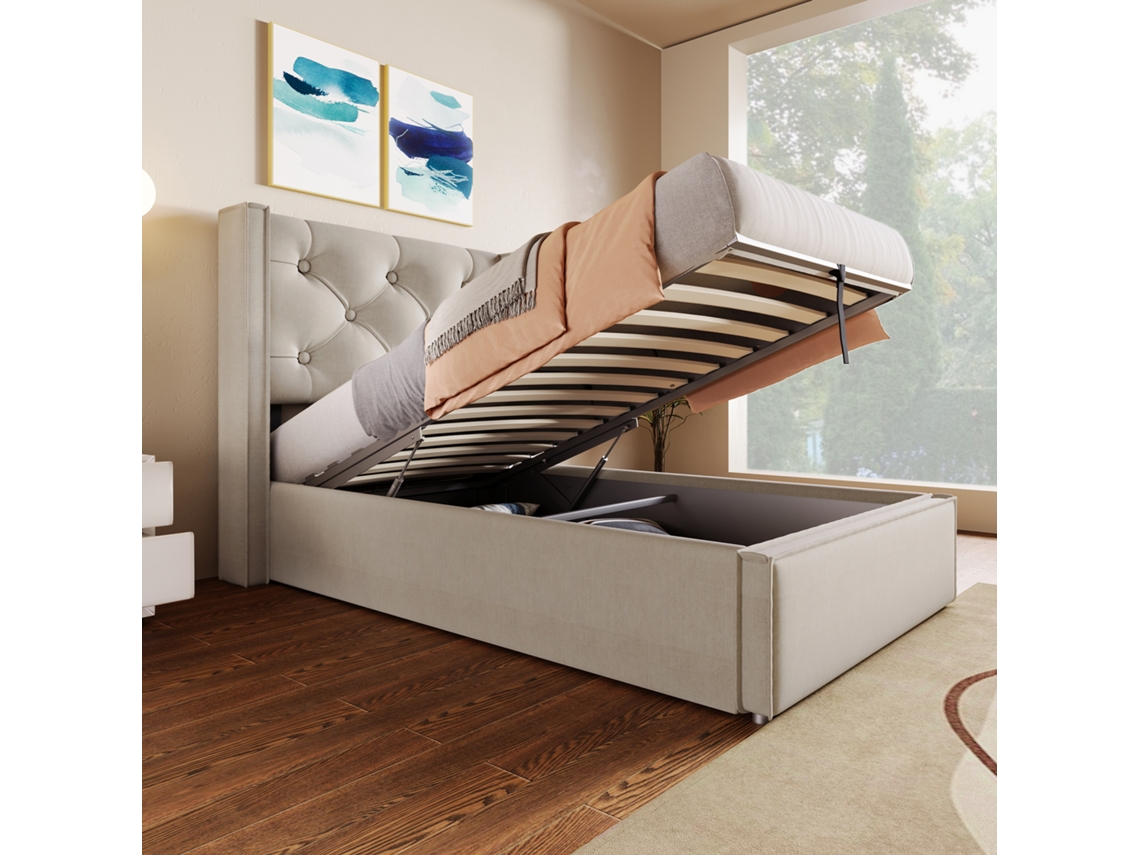 Cama Hidráulica Gris De 90x200 Con Almacenamiento