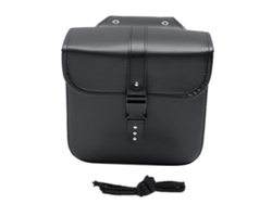Un par de alforjas para motocicleta, una bolsa lateral para herramientas y una horquilla.