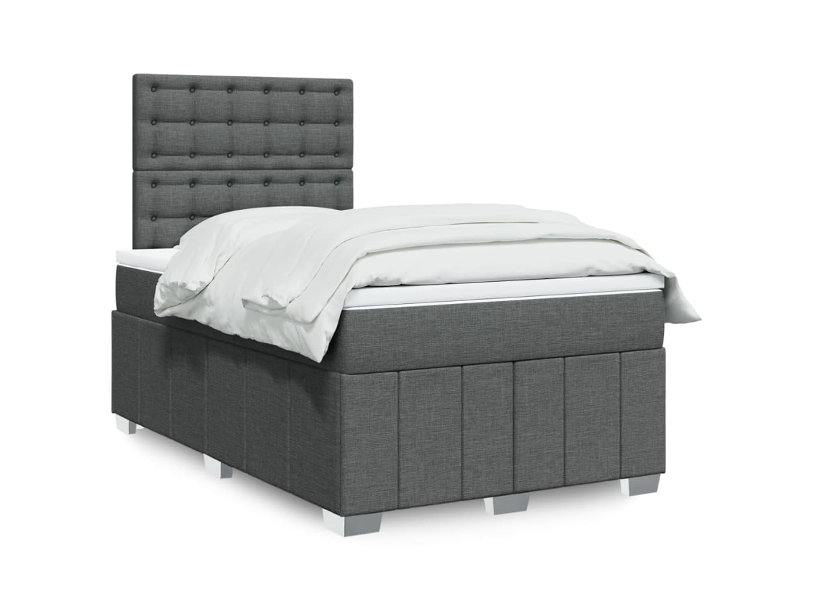 Cama Box Spring Con Colchón Tela Gris Oscuro 120x200 Cm
