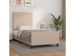 Cama con Plataforma y Cabecero Capuchino Piel Sintética Marrón (100x200 cm)