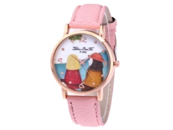 Reloj De Pulsera Para Parejas Zhoulianfa Con Correa De Cuero Sintético Con Estampado De Dibujos Animados Rosas.