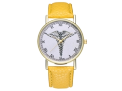 Reloj De Pareja Unisex De Cuarzo Con Correa De Cuero Pu Y Números Romanos (amarillo)