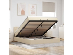 Estructura De Cama Otomana Con Colchón Tela Crema 160x200cm