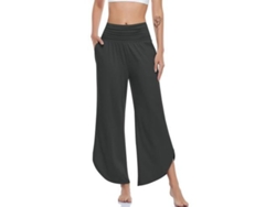 2026-pantalones De Yoga De Pierna Ancha Para Mujer De Cintura Alta Con Bolsillos Suaves Y Cómodos M Gris Oscuro