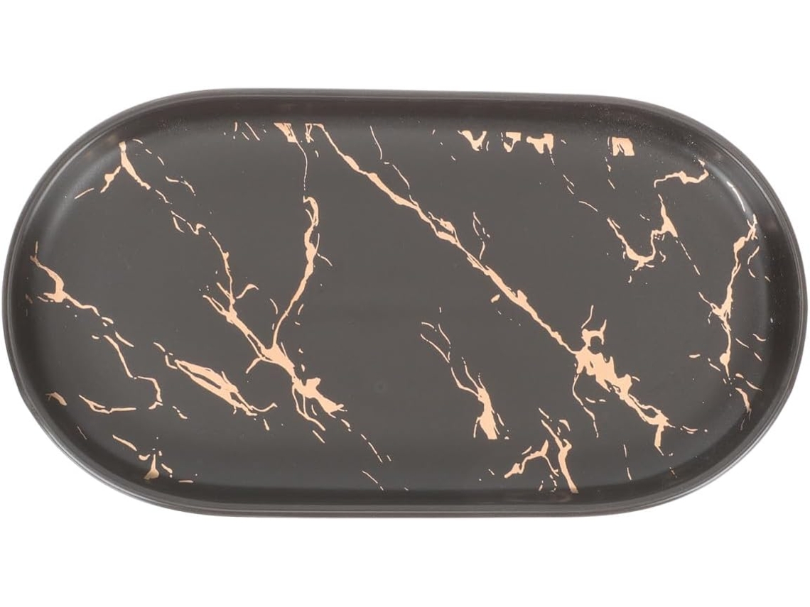 Bandeja Almacenamiento Diseño Mármol Cerámica Elegante Fácil Limpiar Tocador Soporte Estable Decorativo Baño