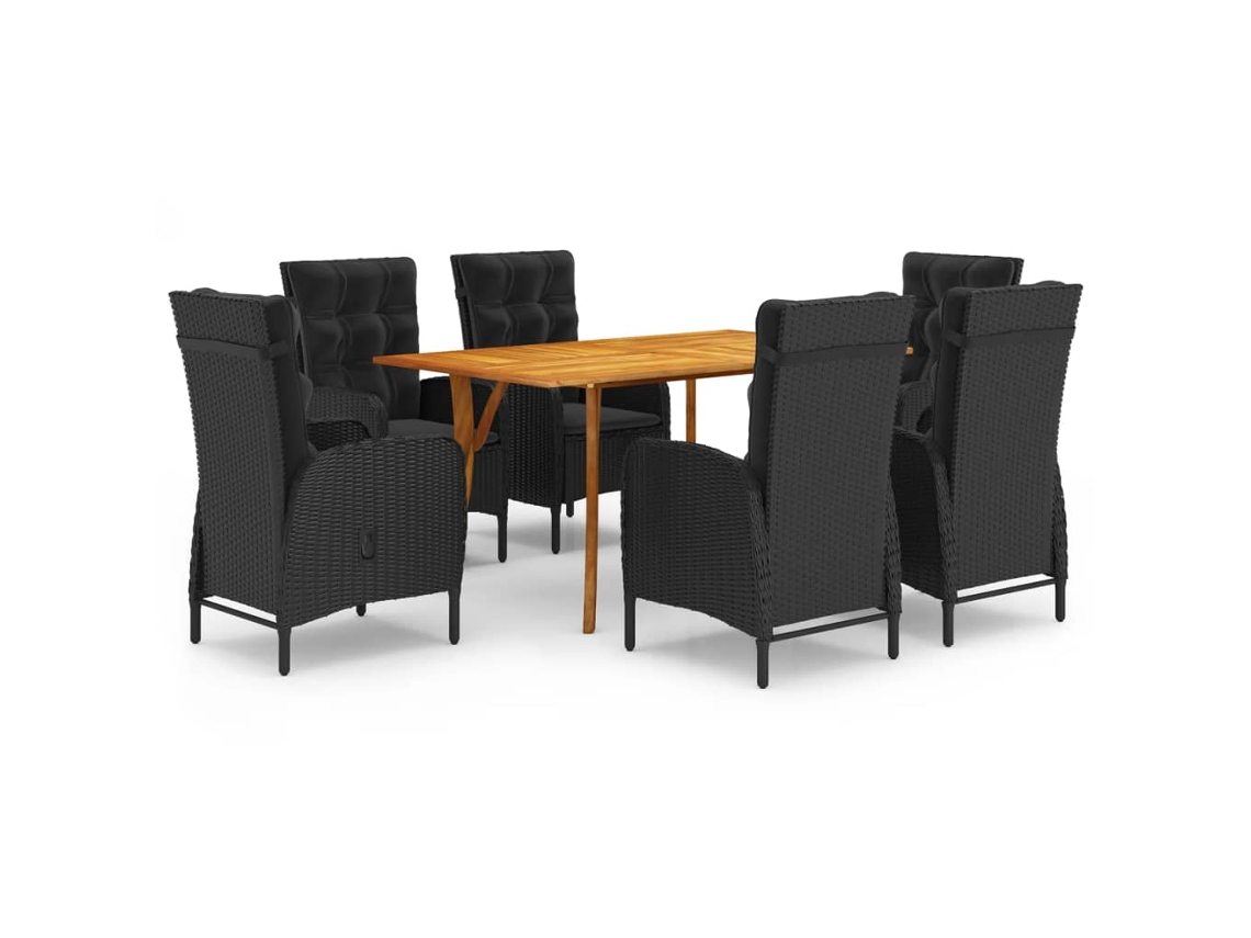 vidaXL Juego de comedor de jardín 7 piezas negro