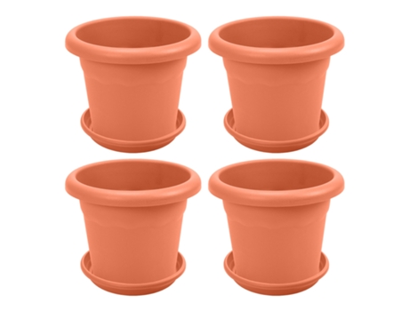 Macetas para Plantas PLASTIKEN Redonda con Platos Incluidos (4 Un - 3L - Terracota - 20 x 20 x 15 cm)