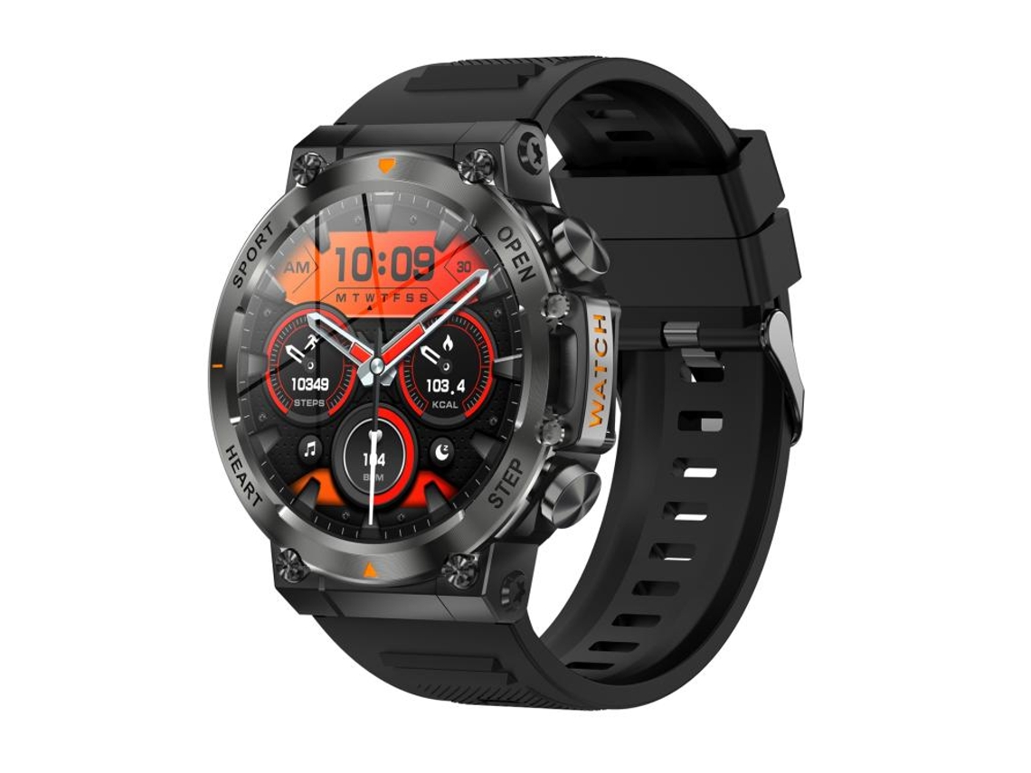 Reloj inteligente con monitorización de presión arterial, frecuencia cardíaca, actividad física y salud. (Silicona negra)