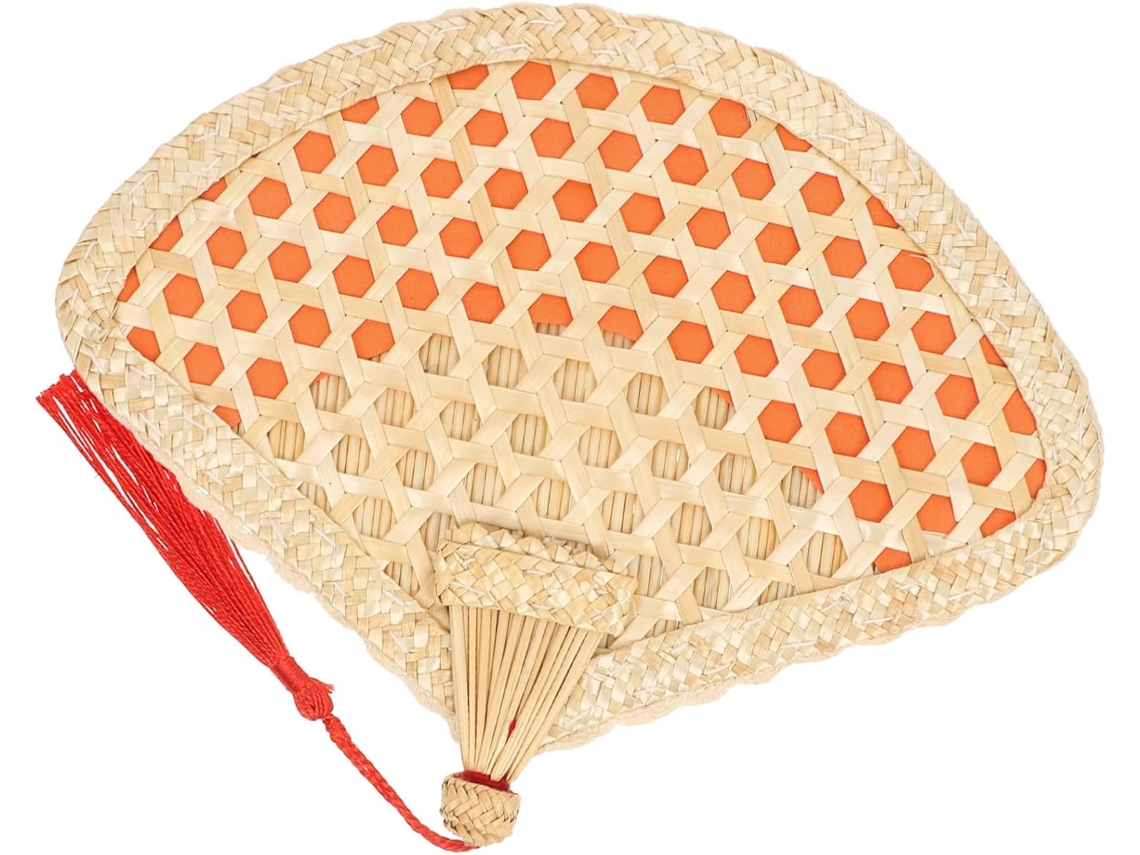 Abanico redondo de paja de trigo trenzada, plegable, rojo, portátil, decoración de verano, estilo tradicional chino, refrescante, GOKOCO