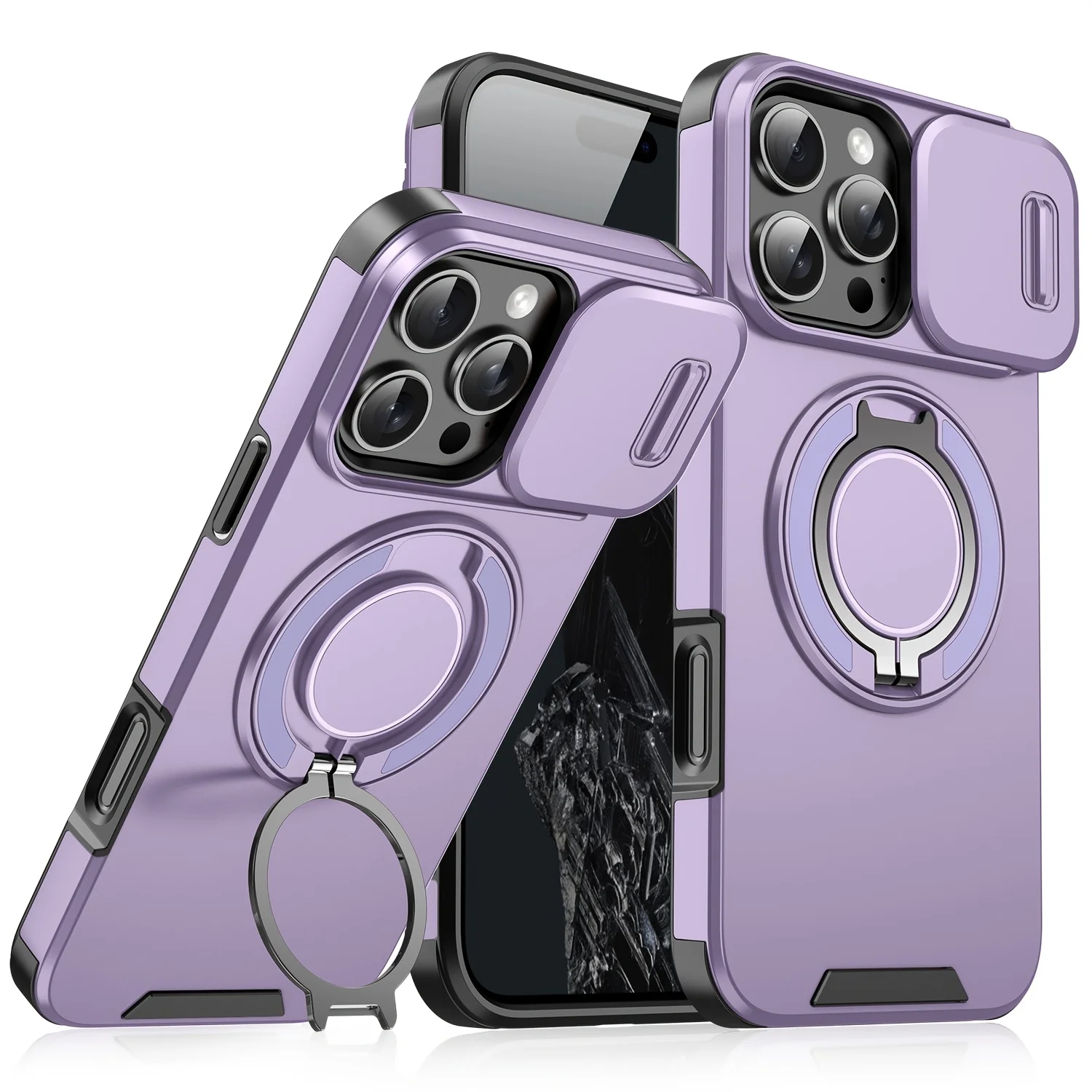 (iphone 16e Morado) Funda Magnética Deslizante Con Protección Para La Cámara, Fabricada En Material De Policarbonato.