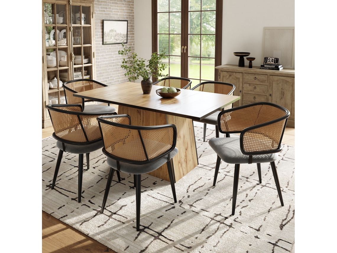 Silla de comedor de ratán con asiento de terciopelo, estilo moderno.