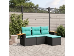 Conjunto de sofá de jardín de 4 piezas con cojines de mimbre negro DKD Home Decor