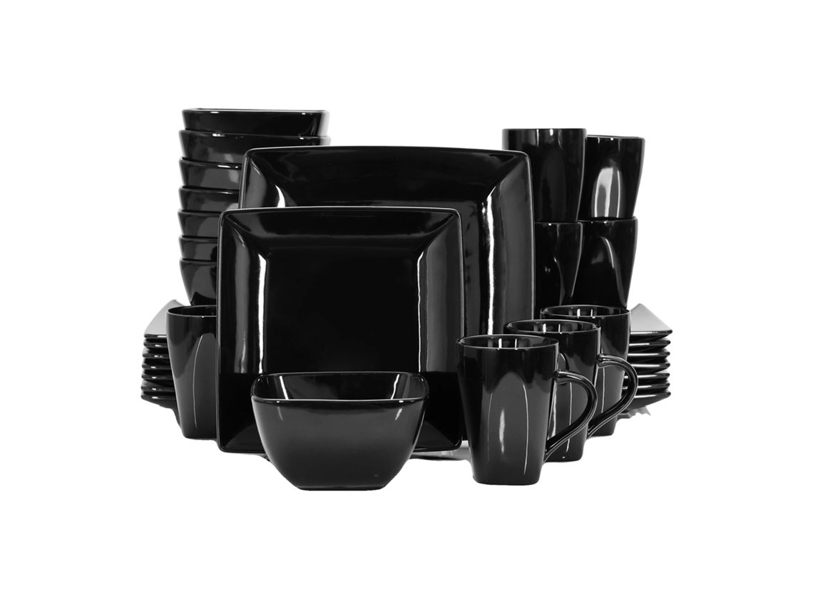 Juego de vajilla de porcelana negra, apta para microondas y lavavajillas, 32 piezas OEM