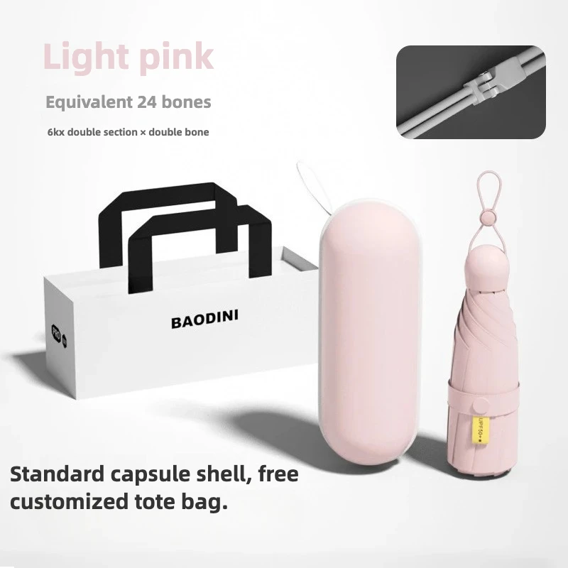Paraguas Mini Para Mujer (rosa Claro) Con Protección Upf50+, Plegable En 5 Partes.