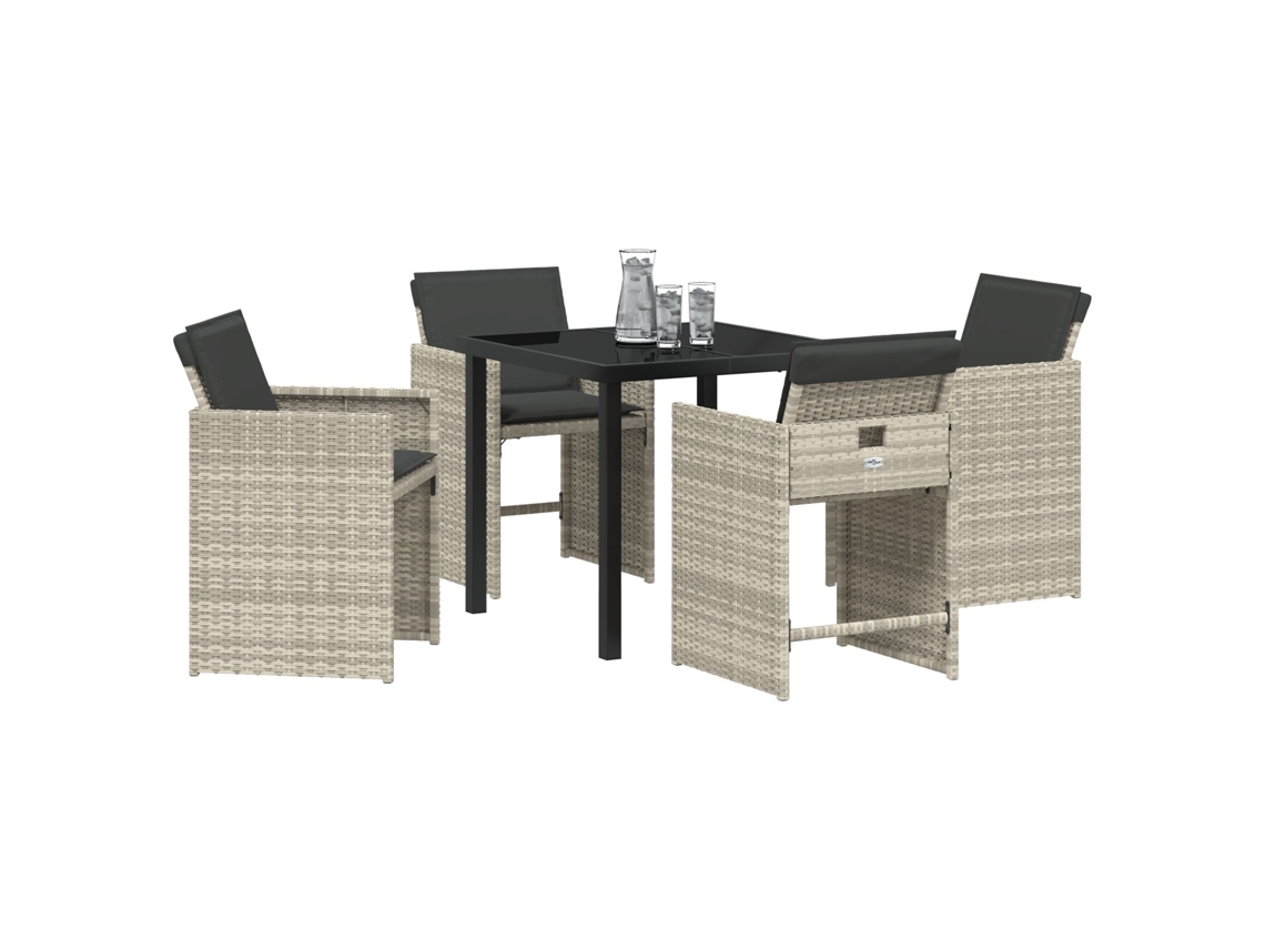 Juego de comedor de jardín de 5 piezas con cojines, mimbre de poliéster gris claro, Wsd171074 Lovely Home