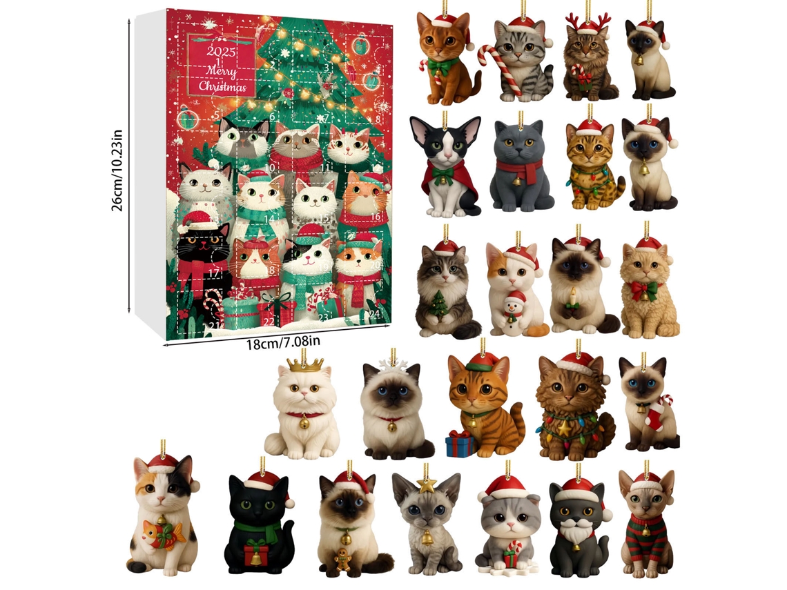 Calendario de Adviento, 24 colgantes decorativos navideños de gatos M02 Digitallab