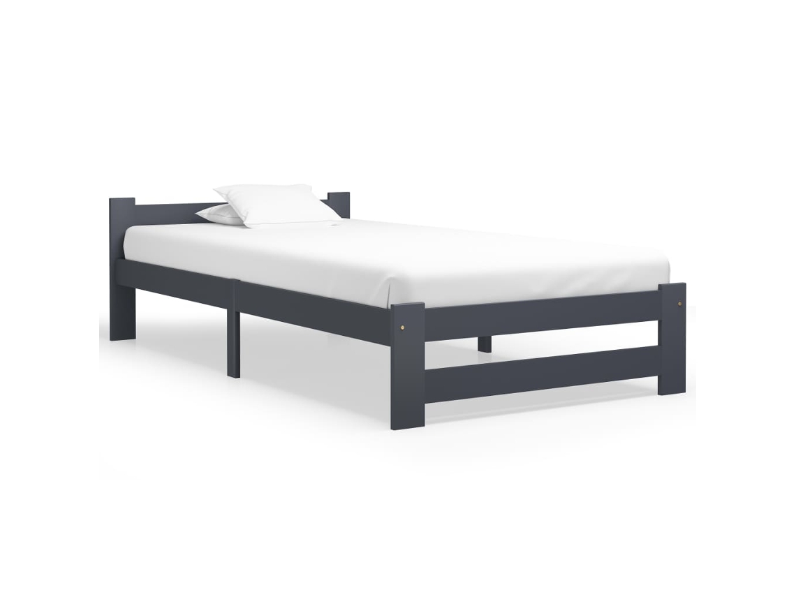 Estructura Cama Sin Colchón Madera Pino Gris Oscuro 100x200 Cm
