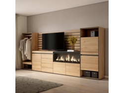 Aparador, 334x145x35 cm, Dormitorio, habitación, Chimenea eléctrica XXL, Cómoda, Cajonera, Zapatero, Vestidor abierto, Roble SKRAUT HOME