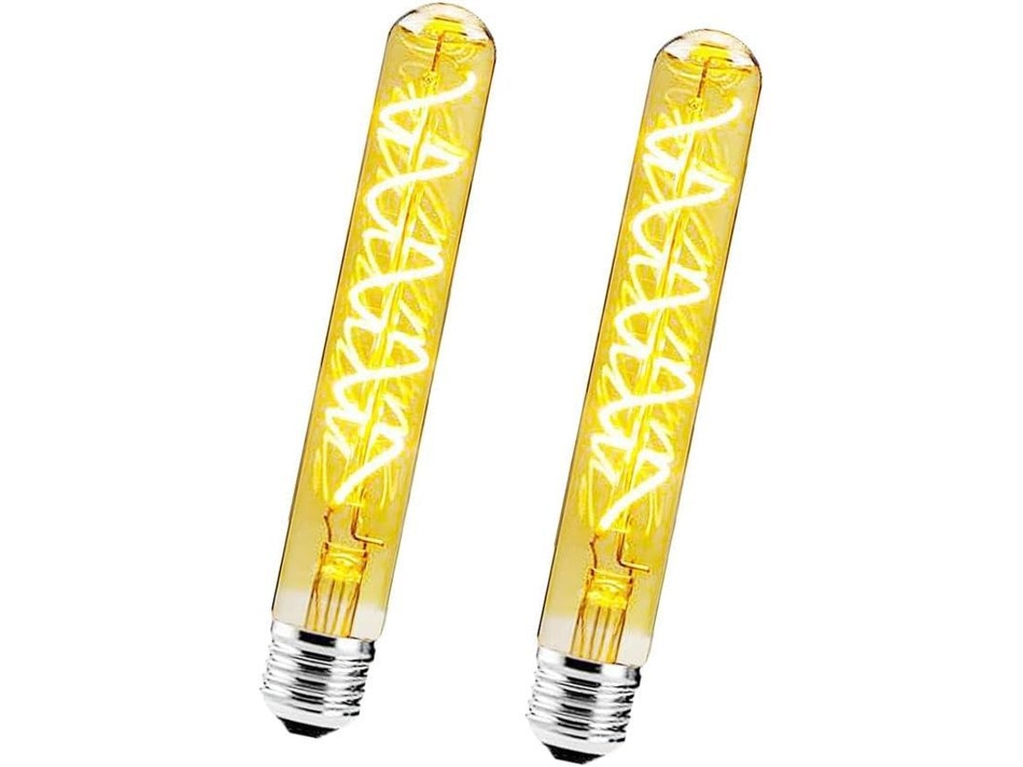 2 Bombillas Led Decorativas Regulables Edison T30 E27 De 4w Y 2700k Con Pantalla De Cristal Ámbar.