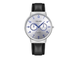 Reloj De Pulsera Sencillo Para Hombre De Piel Sintética Con Movimiento De Cuarzo (correa Negra + Esfera Blanca)