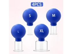 (azul, Juego De 4 Piezas) Copa De Masaje De Goma, Elevación De La Piel Facial Por Vacío, Tamaños S, M, Xl