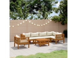 7 Piezas Conjunto Lounge Jardim C/ Almofadões Creme Acácia Maciça Dkd Decoración Del Hogar