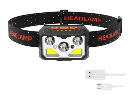 BISBISOUS Tg-Td12703 Linterna Frontal Led Recargable Usb Impermeable 6 Modos Y Sensor De Movimiento Negro VIGA EUROPE