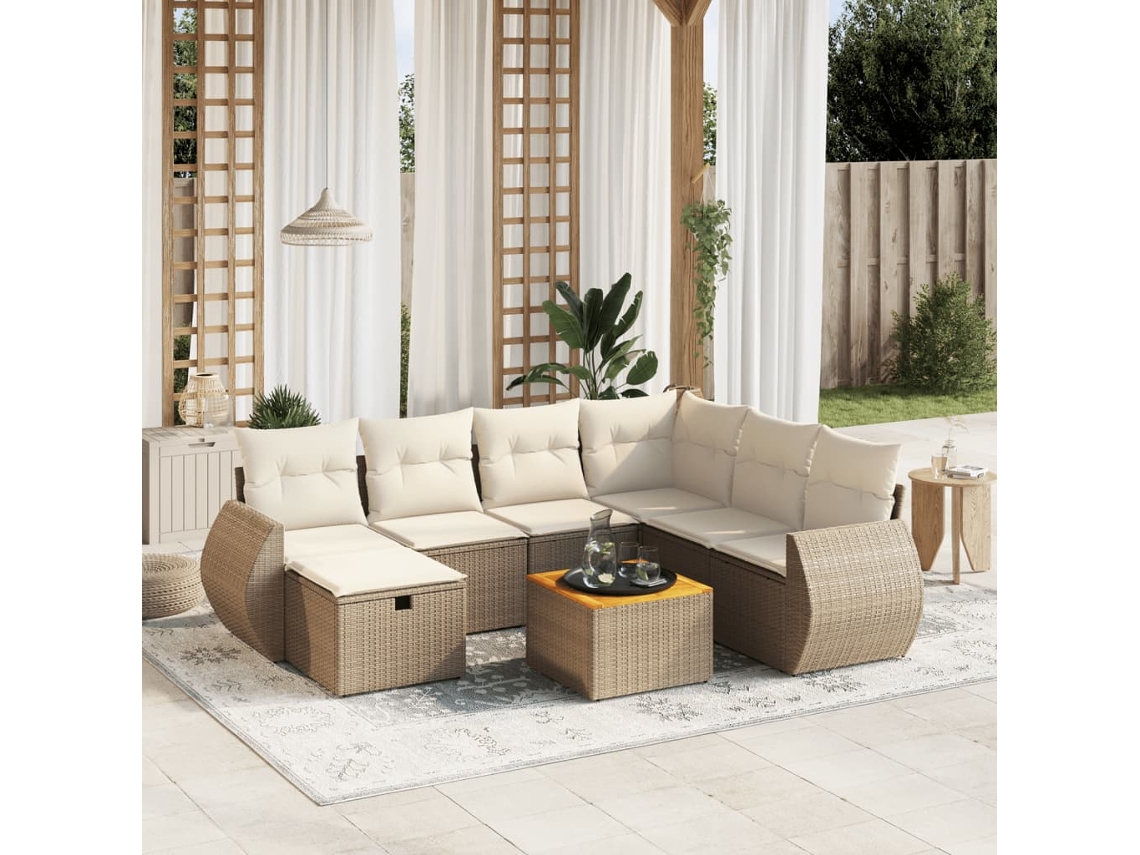 Conjunto de 8 sofás de jardín con cojines de mimbre beige Dkd Home Decor