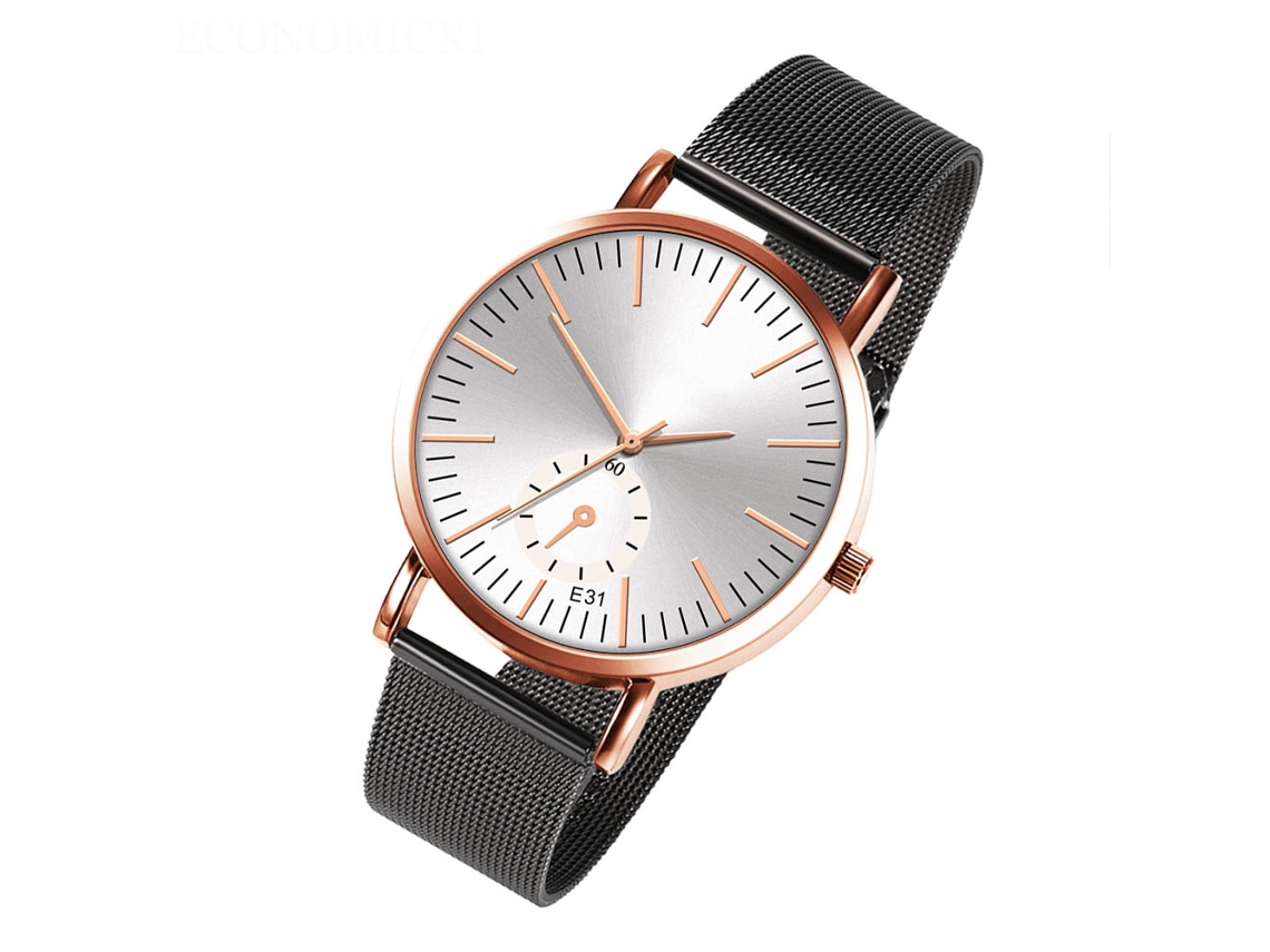 Reloj De Pulsera De Moda Para Parejas Con Correa De Malla, Cuarzo, Estilo Casual, Blanco, Oro Rosa, Negro.