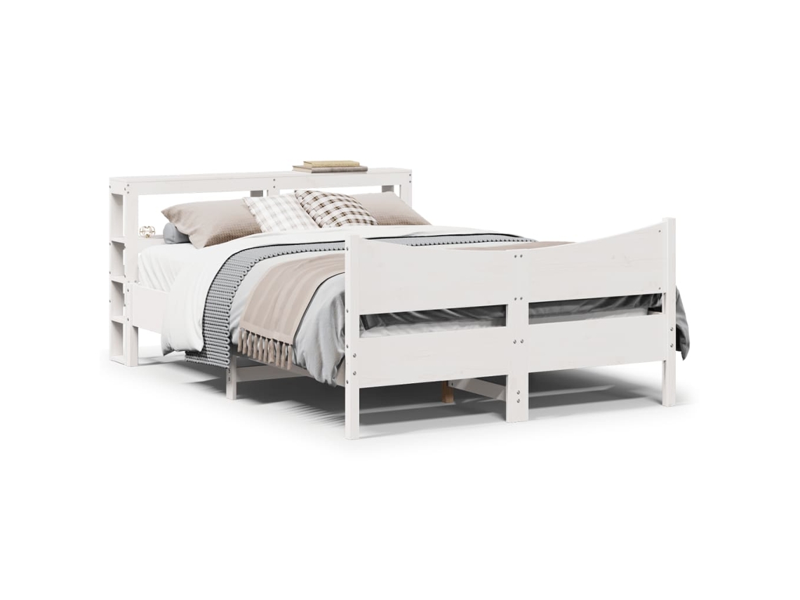 Estructura De Cama Con Cabecero Madera Pino Blanco 160x200 Cm