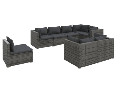 Conjunto 8 de muebles de jardín VIDAXL y cojines ratán sintético gris
