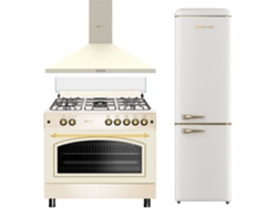 Pack Combo Solthermic® Rustic Cream Cocina a Gas 90x60 Horno Panorámico Campana Extractora 90 Crema Frigorífico Combi Retro 1.88 Crema