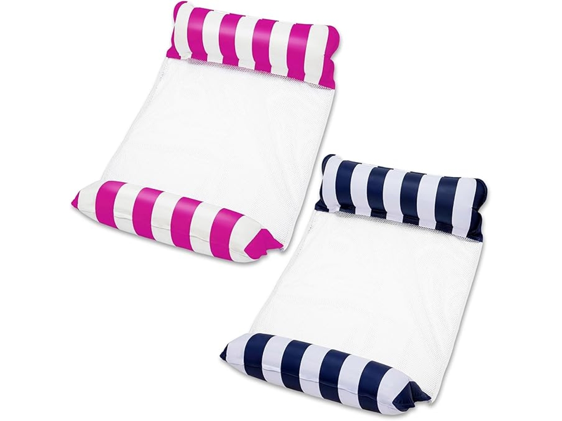 Hamaca Flotante Inflable Para Adultos Con Reposacabezas Y Reposapiés, 2 Piezas, Color Rojo Y Azul. Siurn