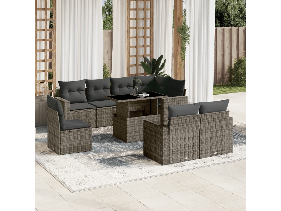 Pcs Conjunto Sofás P/ Jardim Com Almofadões Vime Pe Cinzento Dkd Home Decor