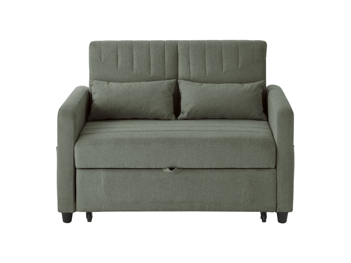 Sofá cama de 2 plazas - Diseño plegable, moderno, respaldo ajustable, tela de algodón y lino - Verde militar