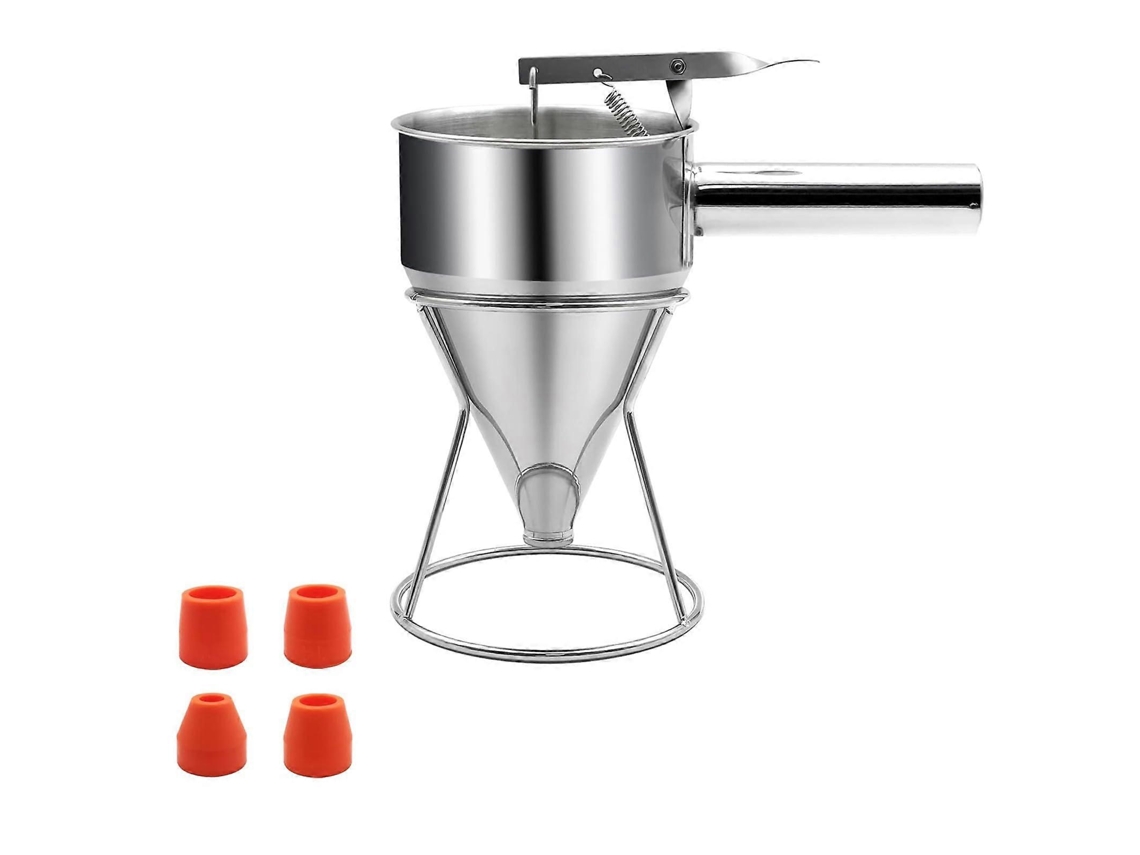 Dispensador de masa para panqueques de acero inoxidable con flujo ajustable para cupcakes, waffles y pasteles.