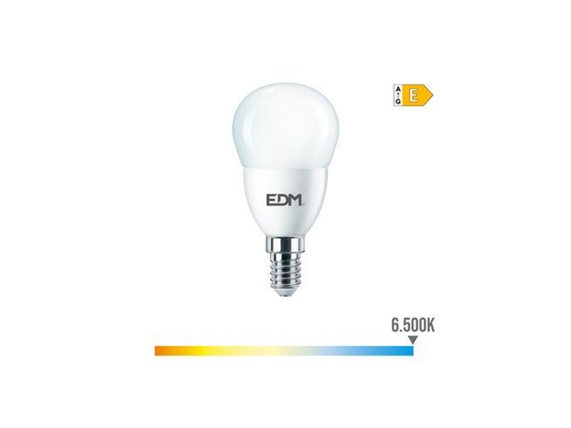 Bombilla LED EDM E14 7W 806LM 6500K Luz Fría Esférica Ø4,8x9,5cm