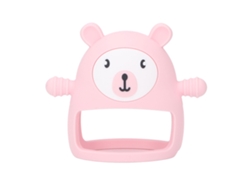 Chupete de silicona con diseño de animalito y mango, lavable, alivia la inflamación de las encías, color rosa.