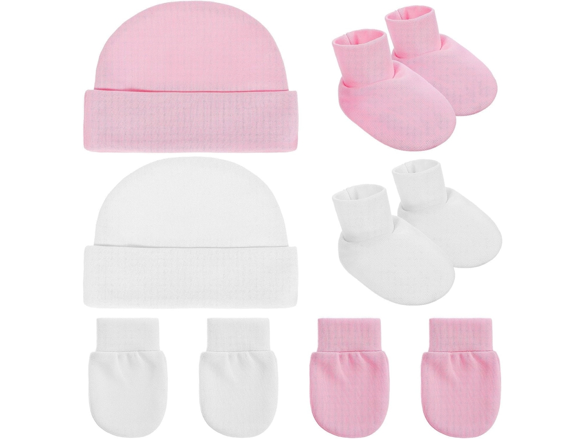 Conjunto De 2 Gorros E Luvas Para Recém-nascidos Em Algodão Confortável E Durável.
