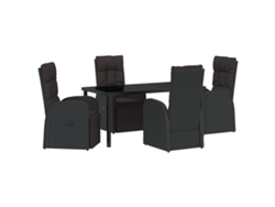Conjunto de comedor de jardín Vidaxl de 5 piezas con cojines, ratán negro y poliéster