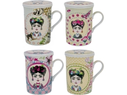 Signes Grimalt  - Mug - Taza con filtro 4 Unidades Multicolor de Porcelana | Mug Vaso Tetera De Hierro Tetera China 11x8x11cm